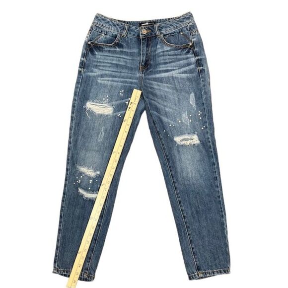 Etam WEEKEND Pearl Rhinestone Embellished Distressed Relaxed Jeans Size 29 - Picture 5 of 10